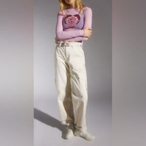 Urban outfitters pink teagan no angel mesh long sleeve rouched Top size M nwt